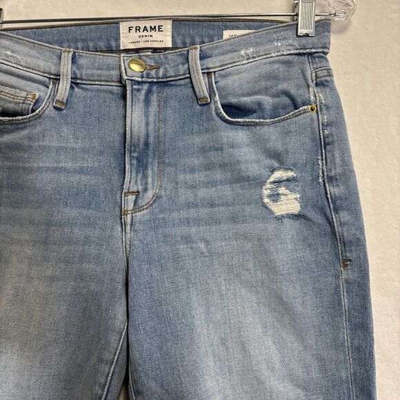 FRAME Jeans Size 27 Le Nouveau Straight Stiletto Hem Jeans Denim Distressed - Picture 3 of 16